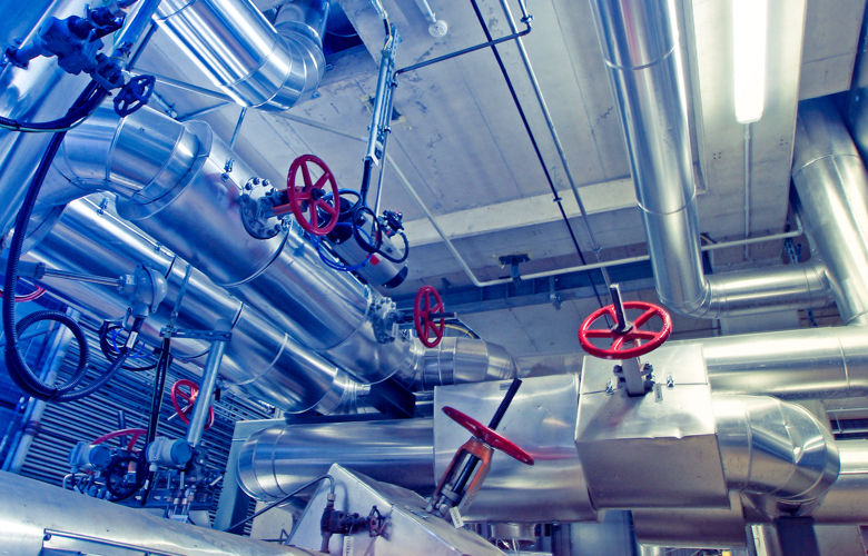 Industrial steel pipelines, valves, cables and walkways